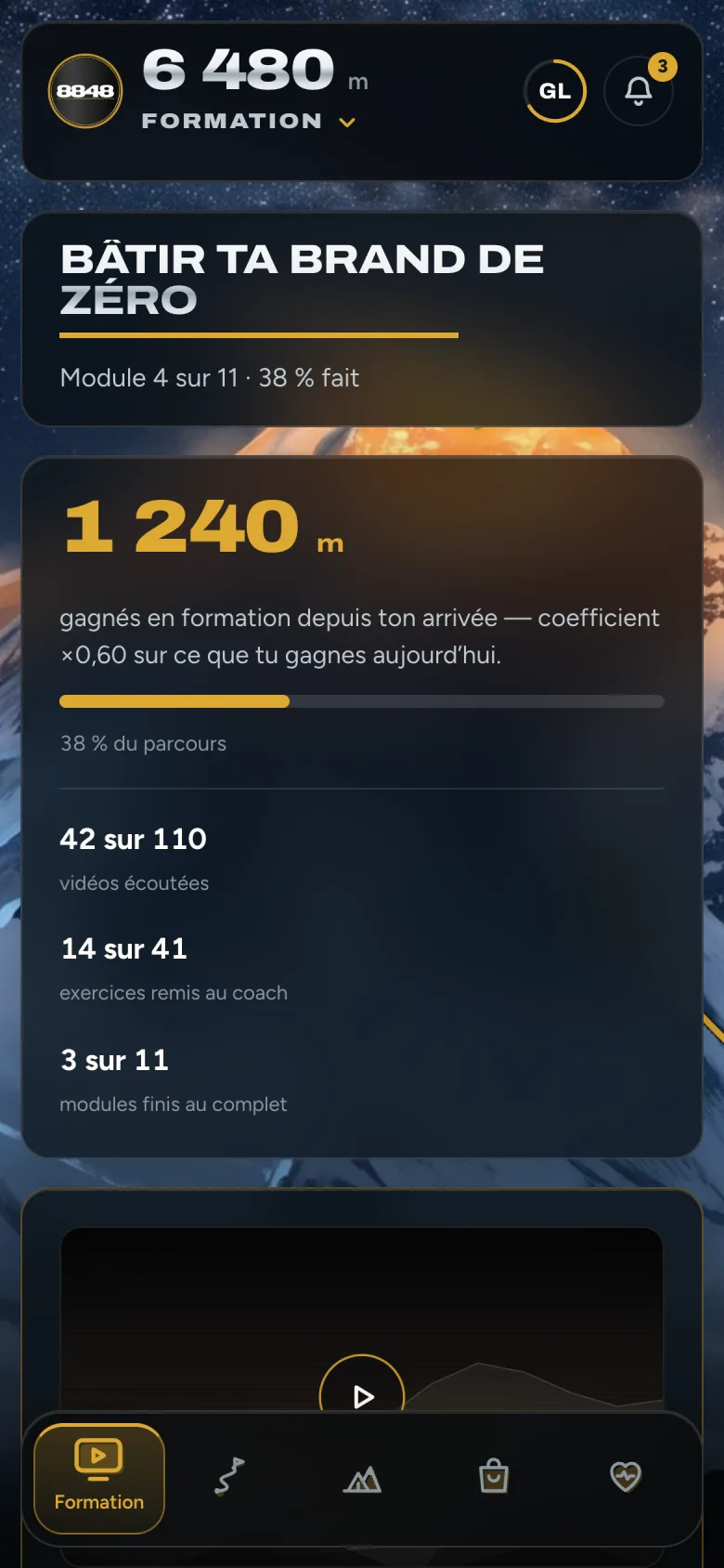 L’écran Formation de l’app 8848
